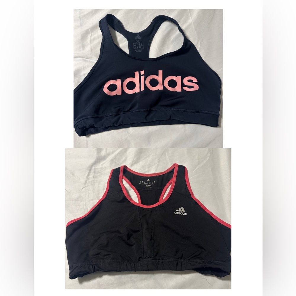 Bundle of Adidas Black/Pink and Navy/Pink Sports bras